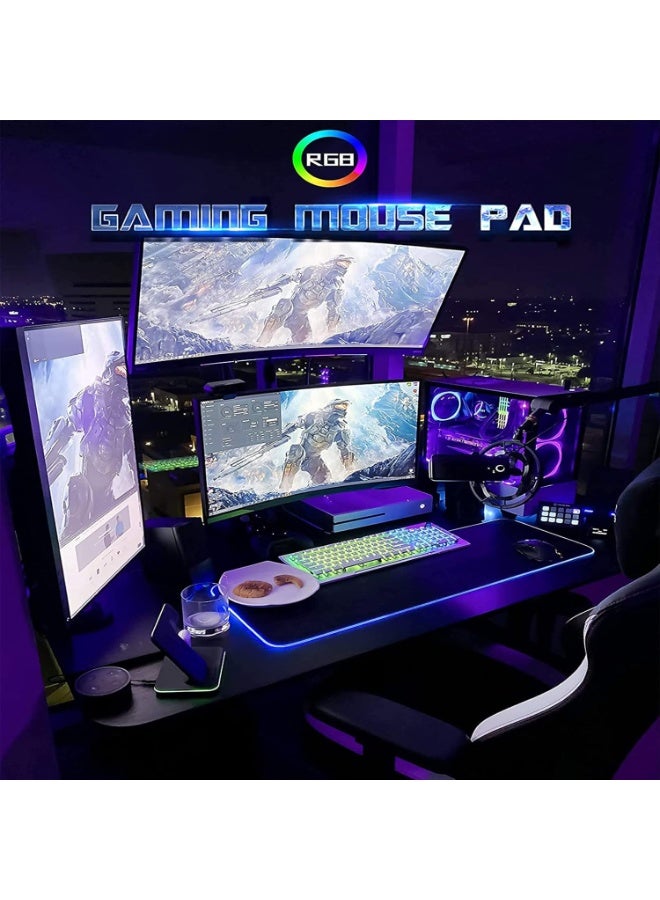 لوحة ماوس الألعاب 002 RGB ، 14 أضواء أنماط USB منافذ فائقة الحجم لينة للغاية وممتدة للغاية، قاعدة مطاطية مضادة للانزلاق لوحة مفاتيح الكمبيوتر حصيرة 31.4 × 11.8 بوصة - Image 5